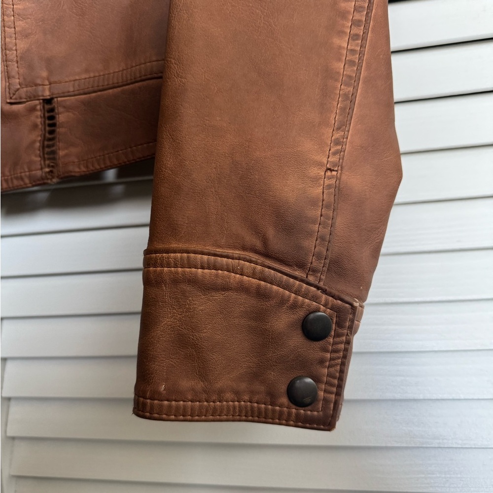 Hei Hei Anthropologie Brown Moto Jacket Petite Ribbed Hem Biker Full Zip | Small - Picture 4 of 10